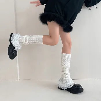 Multi-Couche de Dentelle Leg Warmer de Style Japonais Automne Hiver Twist Rayures en Tricot de Chaussettes JK Entassement des Chaussettes de Démarrage Poignets
