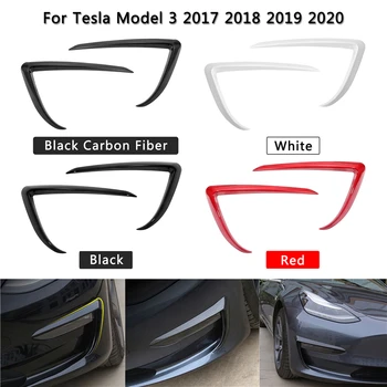1 Paire Avant de la Voiture Lame Garniture ABS Noir en Fibre de Carbone Blanc Rouge Pour la Tesla Model 3 2017-2022 Lumière Sourcil Vent Couteau Antibrouillard, Cadre