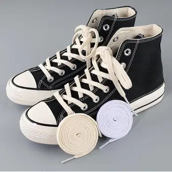 1 paire de Coton Plat Lacets Baskets en Toile lacets de Chaussures Femmes Hommes Lacet Blanc Noir Beige Classique Lacets pour Chaussures de Chaînes