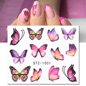 1 PC Papillons Thème d'Été Nails Art Manucure Autocollants Autocollants 3D de Printemps Rose Violet Fleurs Clou Curseur de Décoration de Décoration