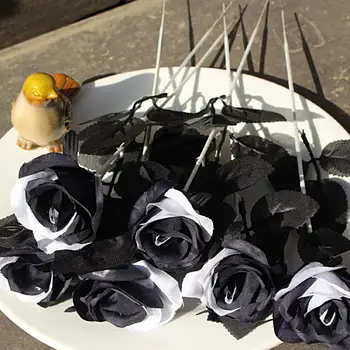 10 Pcs Fleurs Artificielles Réaliste À La Recherche En Fausse Soie Retro Noir Blanc De Simulation Rose De Fleur De Décoration De La Maison Simulação De Rosas