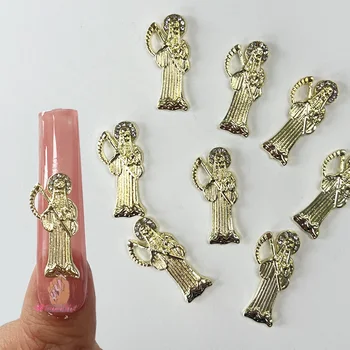 10pcs 3D Santa Muerte de Luxe Nail Art Décoration des Charmes de l'Or en Alliage de Clou de Bijoux en Strass de Cristal Manucure Accessoires décoratifs
