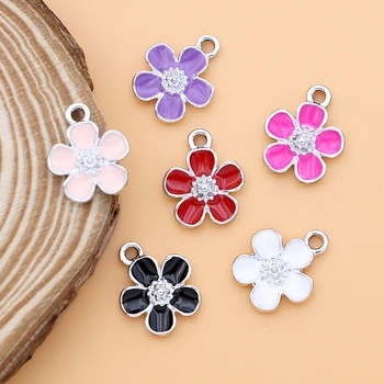 10Pcs Argent Plaqué Émail Sakura Fleur Charmes Mignons Pendentifs de des Bijoux DIY Bracelet Boucles d'oreilles Collier Accessoires