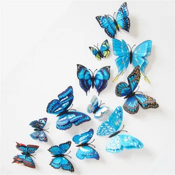 12pcs Double Couche de Papillon avec axe Rideau de Décoration de la Maison en 3D en Forme de Papillon Chambre Autocollant Pin Mur Filles Décoration Salon
