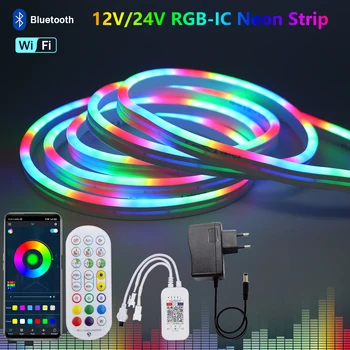 12V 24V RVB IC Néon à LED Strip Adressable Rêve de Couleur Néon Lumière de Corde Flexible de Bande de WiFi Bluetooth Sync Musique Application Intelligente de Contrôle