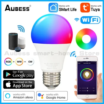 15E/9W TUYA Smart WiFi E27 RGBCW Ampoule LED Ampoules de Dimmable de la Magie de l'Ampoule de Contrôle de Voix Alexa Lampe d'Accueil Google Yandex Alice