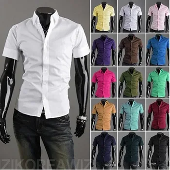 16 Couleurs de l'Été Polyester Hommes Solides Décontracté Shirts Hommes Version coréenne Slim Fit Chemise à Manches Courtes en 2023 Nouveau