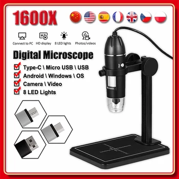 1600X Microscope Numérique pour la Soudure USB Microscope Électronique pour la Réparation de téléphones Mobiles LED Loupe Caméra avec Ascenseur Stand