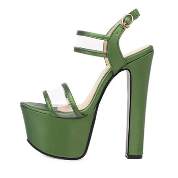 16cm Extrême Talons hauts Sandales Femmes Été Chaussures de Mode Vert Beige Plate-forme de Gladiateur Flip Flops Décapant Partie de Chaussures de Dame