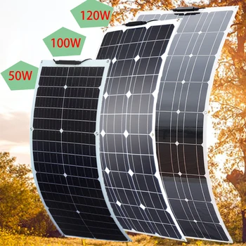 18v panneaux solaires Flexibles 50w 100w 120w solaire balcon panneau photovoltaïque pour la maison, voiture, bateau le chargeur de batterie 12v imperméable à l'eau