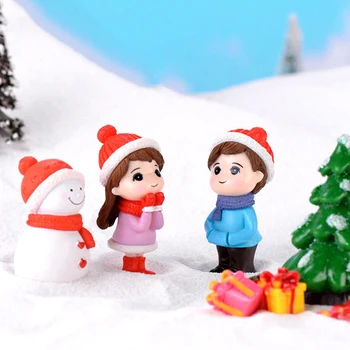 1pc/2pcs Mini Bonhomme de neige Couple de Figurines Miniatures de Décoration de la Maison Fée d'Hiver Couple de BRICOLAGE Mini Micro Paysage Décor de Jardin