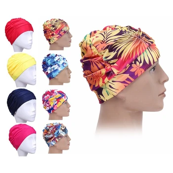 1PC Mode Fleurs Imprimées bonnet de Natation de Longs Cheveux Sports de Natation Piscine Bain Chapeau Élastique en Nylon Turban Hommes Femmes Accessoire de Sport