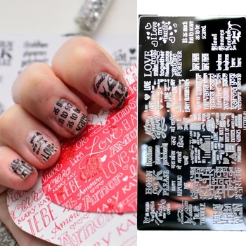 1Pcs Lettre Ongle Stamping Plaques de Lettres et de mots d'estampage plaques 6X12cm Nail Art Tampon Nail Art Image Estampage Modèle 