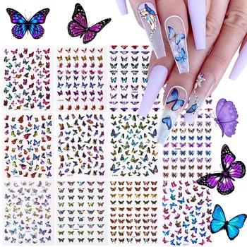 1pcs Papillon Ongles Autocollants de Transfert d'Eau d'Art Autocollants de Fournitures de Feuilles d'Arbre de Fleur de Conception de Curseur Manucure Accessoires de Décoration