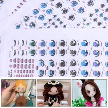 1Set Crochet Poupée de Chiffon Yeux Bouche Autocollant Coloré Anime Figurine Visage Sourcils Organe de Couture Paster Simulation Poupée Accessoire