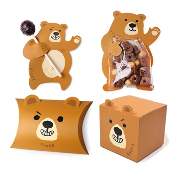1set de dessin animé Mignon d'Ours Bonbons Sacs Ours Brun Boîtes de Biscuits pour les Enfants de la Fête d'Anniversaire Décorations DIY Cadeaux de Fournitures d'Emballage