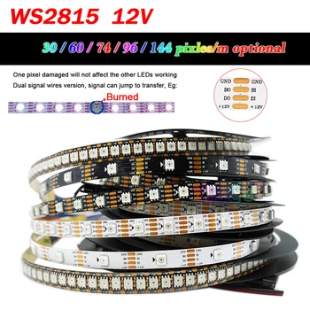 1~5 m WS2815 adressable 5050 RGB LED Bande de pixel de Couleur pleine Lumière de Bande 30/60/74/96/144 leds/m WS2812 IC barre de Magie IP30/65/67 12V