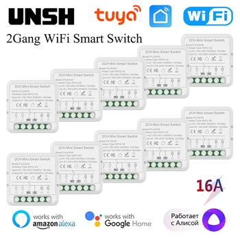 2 Gang 16A Tuya Smart WiFi Interrupteur de Lumière 2-moyen de Contrôle de la Mini Smart Disjoncteur de Vie Intelligente prise en charge du Contrôle Alice Alexa Accueil Google