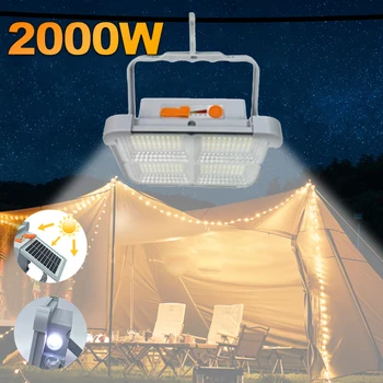 2000W USB Rechargeable Solaire de LED de Lumière d'Inondation avec la lampe-torche Portable Tente de Camping Lampe de Travaux de Réparation de l'Éclairage