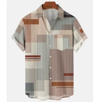 2022 3d Hommes Chemise Hawaïenne Hommes 5tg Respirant l'Été Couture Rétro-Shirts Pour les Hommes Seule Rangée de boutons Manches Courtes Hommes Tops