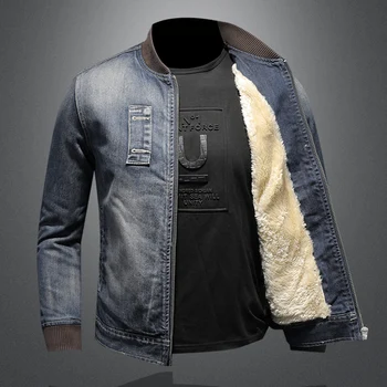 2022 Automne Hiver Hommes Chaud Denim Jacket Mens Rétro Moto Punk Streetwear Épais Manteaux de sexe Masculin, Plus de Velours Cowboy Outwear 5tg