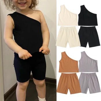 2023 Bambin Filles Tenues d'Été des Vêtements Solides, sans Manches, Shorts 2 Pcs Costume Pour Bébé Fille 6M-4T Survêtement Occasionnel Jeu de