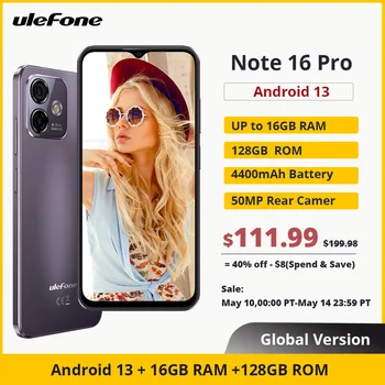 (2023 Nouveau)Ulefone Note 16 Pro 4G Mondiale de la Version Smartphone 16 GO de RAM +128 go de ROM Android 13 Téléphone 50MP 6.52 pouces version internationale