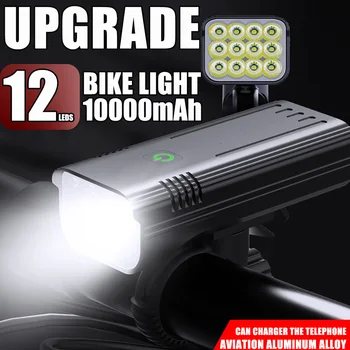 2023 Nouvellement 12leds 10000mah USB Rechargeable Lumière de Vélo IPX5 Lumen Élevé Imperméable de Phares de Vélo Accessoires en alliage d'aluminium
