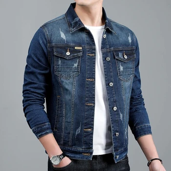 2023 Printemps de Nouveaux Hommes Occasionnels Coton Denim Veste Style Classique de la Mode Slim Lavé Retro Bleu Jeans Manteau Masculin de la Marque de Vêtements