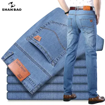 2023 Printemps/été de Poche Classique Hommes Fit Straight Minces Jeans en Coton Élastique de Taille Moyenne Business Casual Pantalon Léger