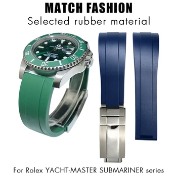 20mm, 21mm en Caoutchouc de Silicone de Bracelet de montre de Rolex Yacht Master Submariner OYSTERFLEX Daytona 18mm 19mm Bleu-Noir-Vert-Bracelet de Montre