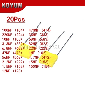 20pcs Polypropylène de Sécurité en Plastique de Film 100V 1fn ~ 470nF 100nf 220nf 10nf 47nf 22nf 1fn 0.47 uf 0.1 uf condensateur de Correction