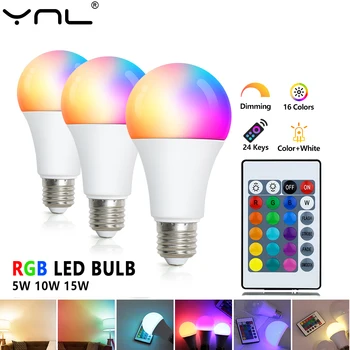 220V E27 LED RGB Lampes 5W 10W 15W Télécommande IR LED Ampoule Colorée Smart Projecteur LED RGB Lampe de Partie à la Maison Decora Ampoule