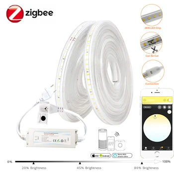 220V Zigbee 3.0 Variateur Flexible LED Bandes de Lumière 120LEDs/m SMD2835 Pour Aleax Tuya smartthings zigbee2mqtt hub