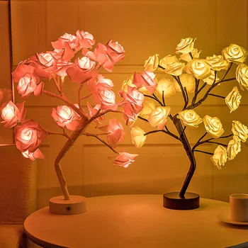 24 LED Fleur de la Rose Lumières de l'Arbre de USB Lampe de Table Fée de la Feuille d'Érable Lumière de Nuit Partie à Domicile de Noël de Mariage Décoration de Chambre à coucher Cadeau