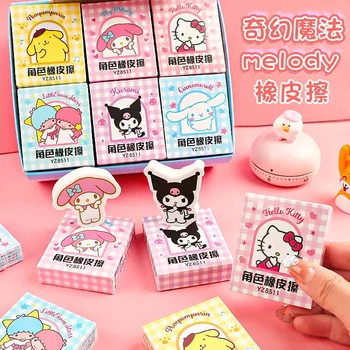 24pcs Hello Kitty Kawaii Ma Mélodie Kuromi Cartoon Doll Gomme Anime Girl Cœur Créatif de l'Étudiant Papeterie