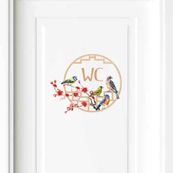25*30cm anglais Slogan Wc Branche Oiseau de dessin animé Wall Sticker Salle de Séjour Chambre à coucher Étude Porte des Toilettes Autocollant Décoratif Sticker Mural
