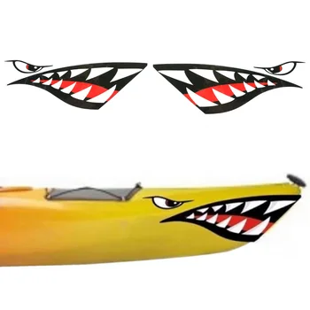 2PC Kayak Autocollant Imperméable à l'eau Dents de Requin de la Bouche des Autocollants Decal Canot Canot Marine Bateau Voiture Camion