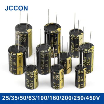 2Pcs JCCON Aluminium Électronique Condensateur 25/35/50/63/100/160/200/250/450V Fréquence Élevée, à Faible ESR Condensateurs de Capacité