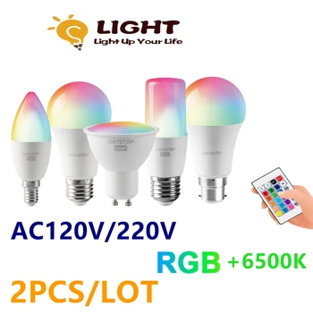 2PCS/LOT led 24-clé télécommande INFRAROUGE RVB ampoule smart AC120V 220V GU10 A60 C37 blanc lumière 6W 10W adapté pour les parties de la maison
