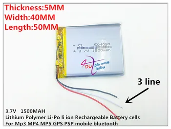 3 ligne 504050 3,7 V 1500MAH (polymère de lithium-ion / Li-ion ) pour la Smart watch,GPS,mp3,mp4,téléphone portable,haut-parleur