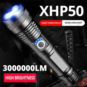 3000000LM XHP50.3 Télescopique en Aluminium Zoom Lampe de poche Affichage de la Puissance de Recharge USB de plein air Pêche de Nuit de la Lumière lampe Torche LED Tactique