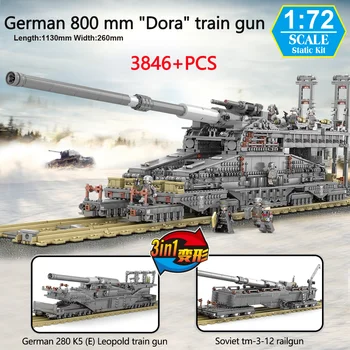 3846+PC KAZI allemand 800MM ‘Dora’ Train Arme de l'Artillerie Militaire de Blocs de Construction de Garçon Assemblés Jouets Parent-enfant Modèle de Réservoir de Série