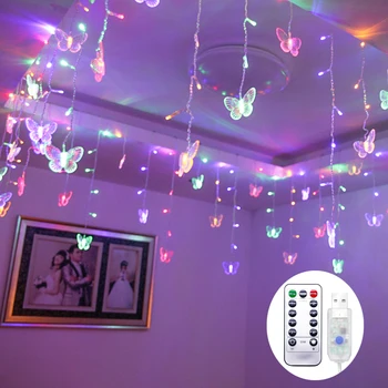 3M Papillon LED Guirlande Rideau de Lumières de Fées Chaîne à Distance de Noël USB Lampe de Vacances de Décoration pour la Maison, la Fenêtre de la Chambre
