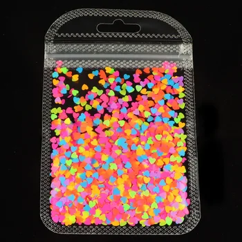 3mm de Coeur d'Amour Neon Glitter Paillettes Pour les Ongles 3D Ongles Art Autocollants de Fluorescence de Paillettes Flakess Décoration Autocollants Accessoires