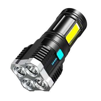 4 Têtes de Lumière Rechargeable par USB Lampe Xénon Portable de Longue portée à l'Extérieur du Ménage Led Multi-fonction Lampe de poche avec Affichage de la Puissance
