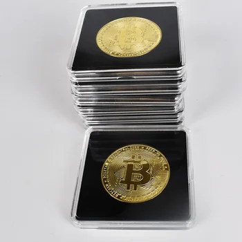 40mm en Or Bitcoin Peu de Pièce de monnaie avec de l'Acrylique Carré Cas Litecoin Eth XRP Doge IOTA Cardano ADA FIL Shiba Cryptocurrency pièce de monnaie en Métal