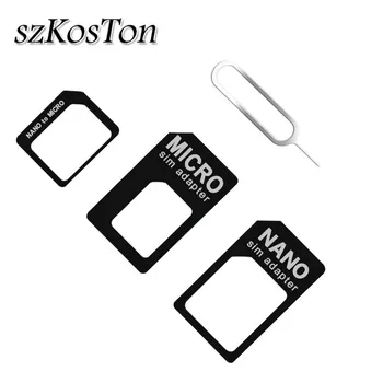 4in1 Micro Nano Carte SIM Connecteur de l'Adaptateur Convertir Nano Carte SIM à Micro Adaptateur Standard pour iPhone Huawei, Xiaomi, Samsung