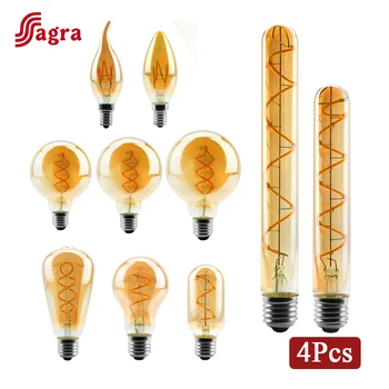 4pcs/lot E27 E14 Ampoule LED 220V AC Vintage Spirale LED Filament de l'Ampoule C35 A60 T45 ST64 T185 T225 G80 G95 G125 4W Lampe Edison
