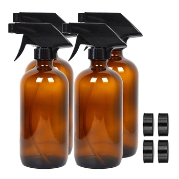 500 ml Pack de 4 Bouteilles de Pulvérisation de Verre (16 OZ) -robuste et Rechargeable - Ambre Bouteilles de Pulvérisation